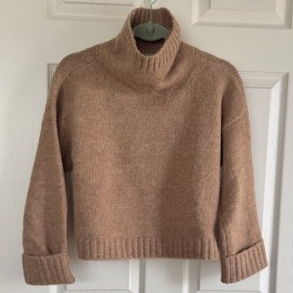 Anthropologie Pilcro Wool Blend Mock Neck Camel/Tan/Beige Boxy Crop Sweater XXS - Picture 2 of 7